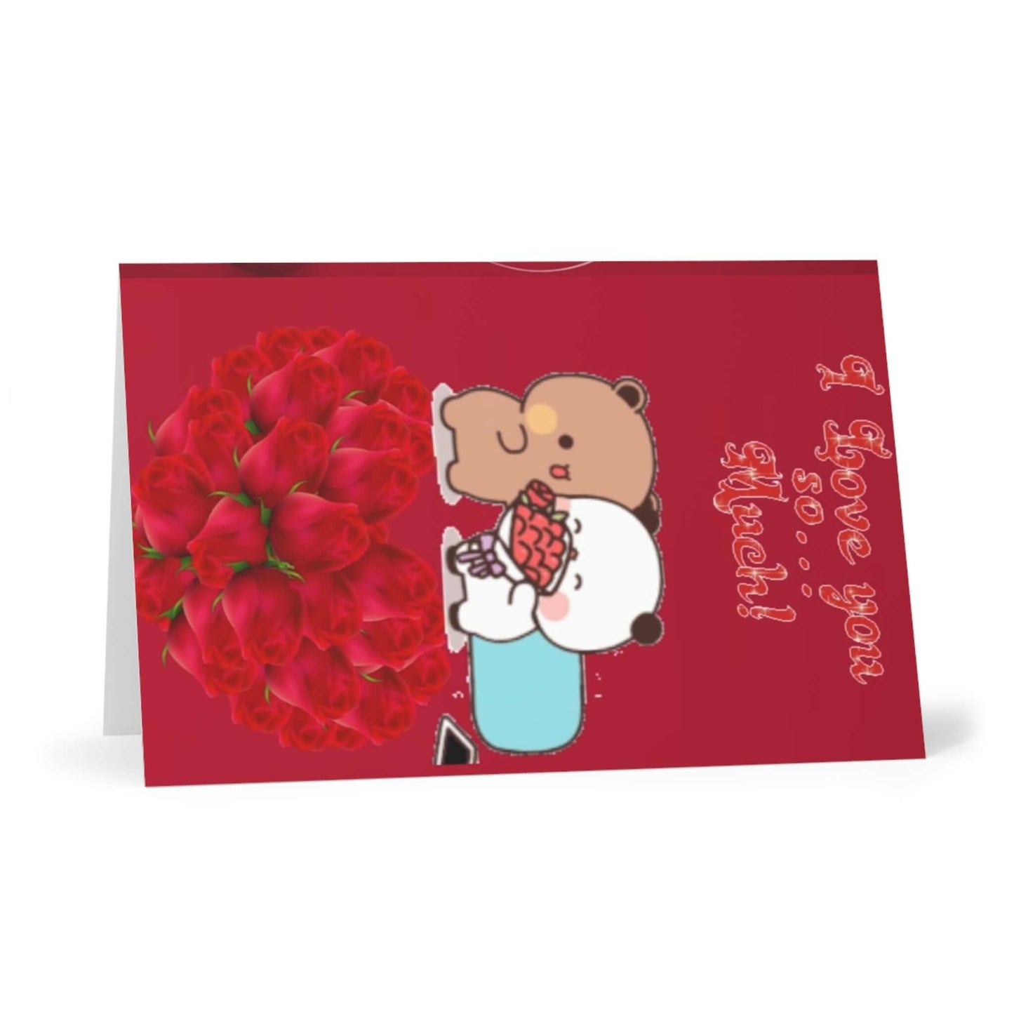 Bubu and Dudu Valentine's card featuring cute bears surrounded by roses and the text 'I Love You So Much!'