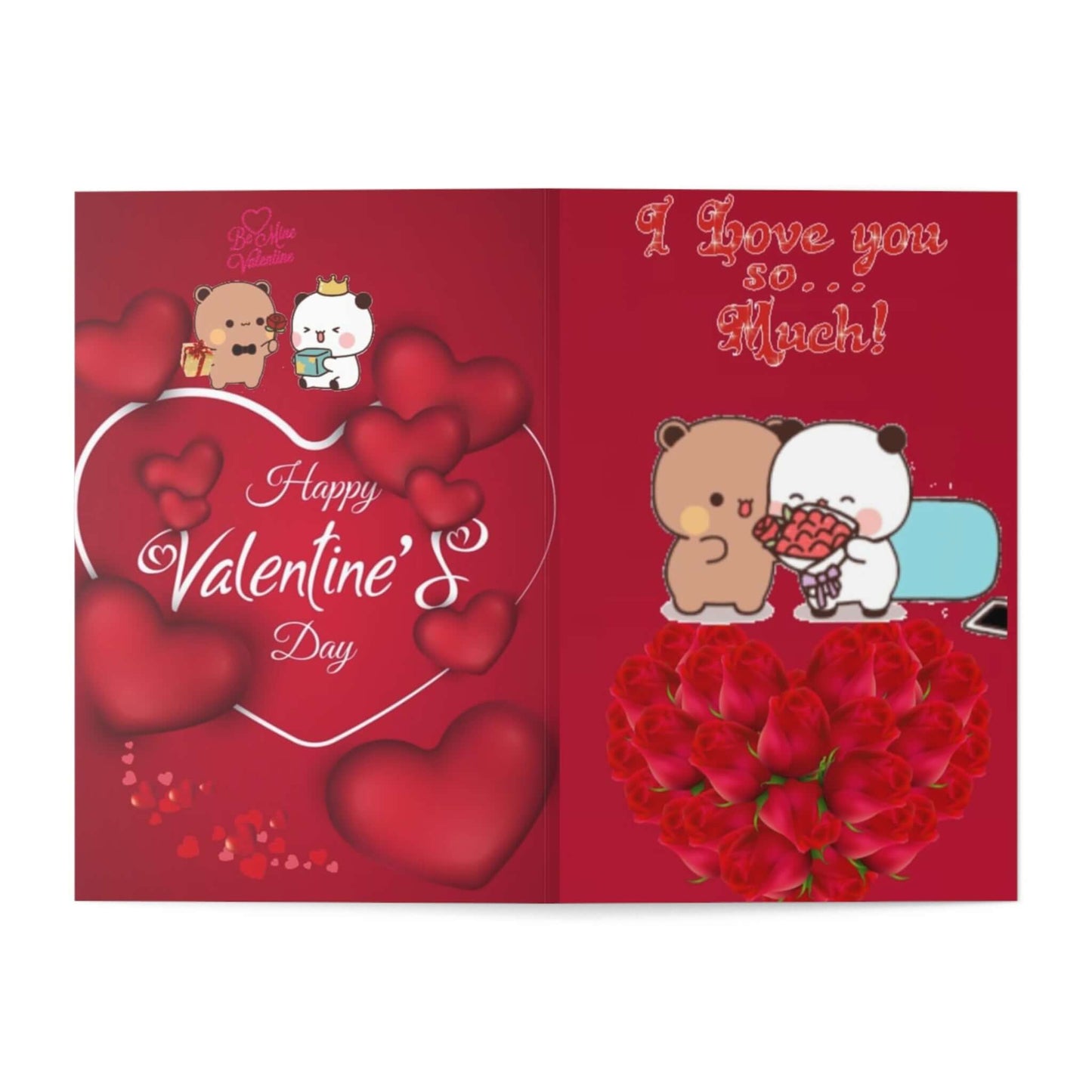 Bubu and Dudu Valentine's Day card featuring cute animals and red heart designs.
