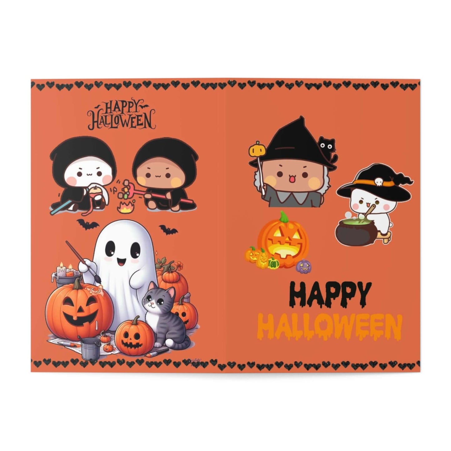 Halloween Dudu and Bubu cards featuring cute characters, pumpkins, and Halloween decorations.