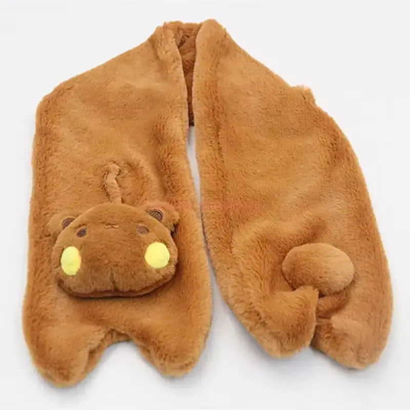 Bubu and Dudu winter scarf, soft brown fleece with cute bear design, perfect for staying warm and stylish.