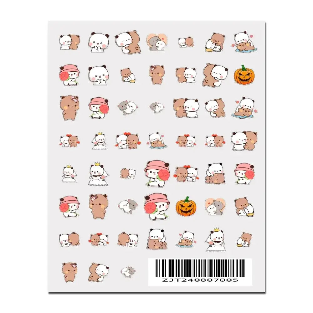 Sheet of Bubu and Dudu nail art stickers featuring playful characters in cute designs, ideal for fun nail decor.