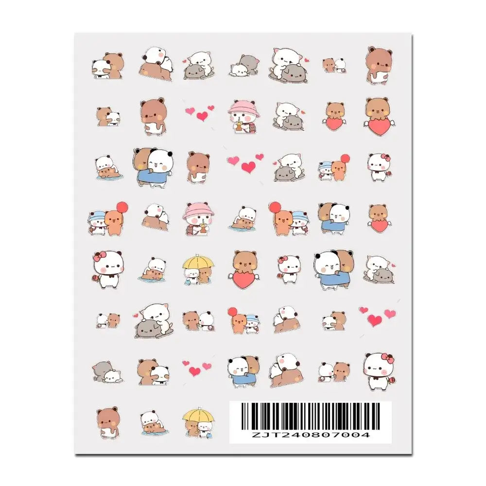 Bubu and Dudu nail art stickers featuring cute animal characters and playful designs on a white background.