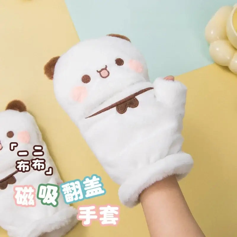 Adorable Bubu & Dudu winter gloves in a cute bear design, perfect for keeping hands warm and cozy.