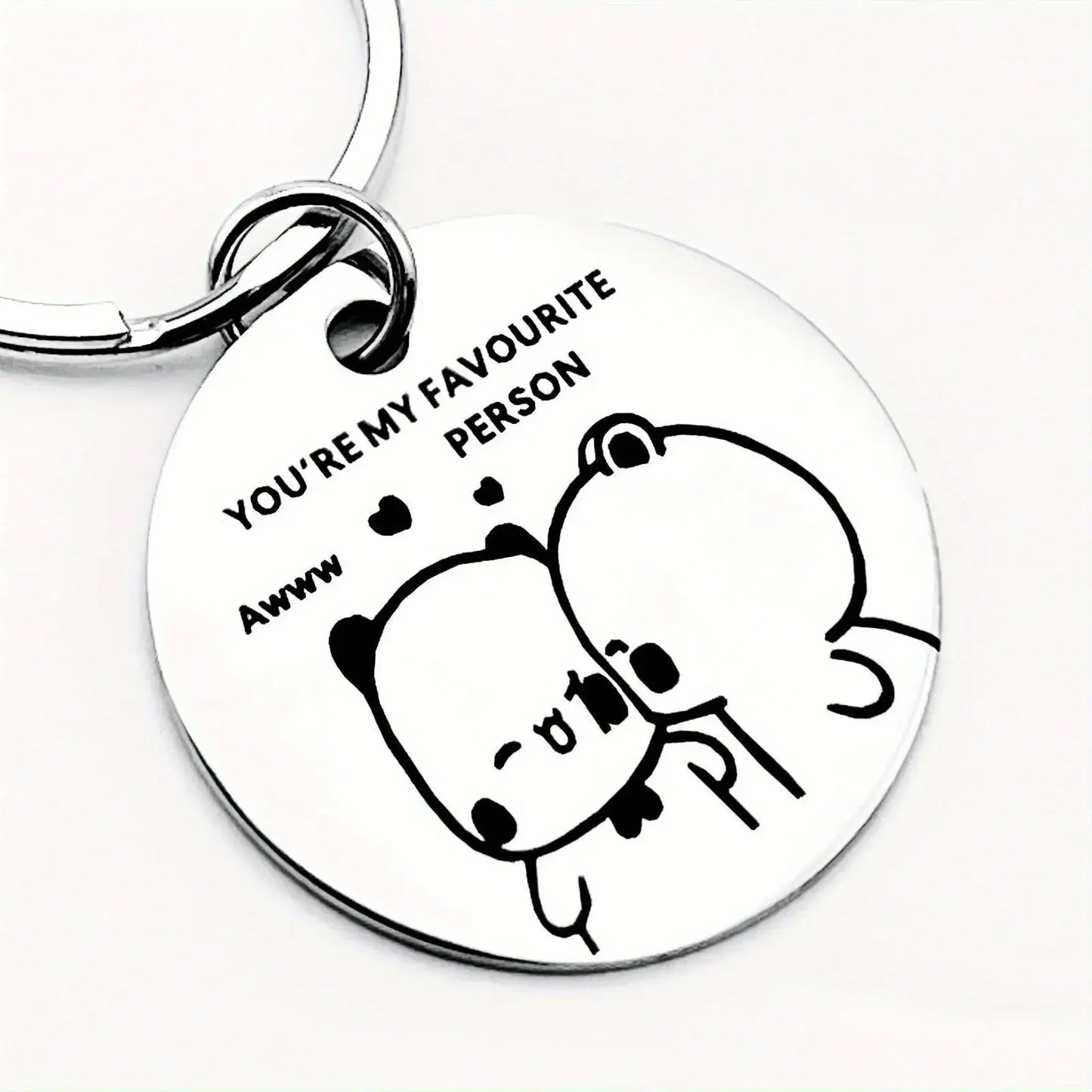 Bubu Dudu keychain featuring cute cartoon bears and the text 'You're my favourite person'.