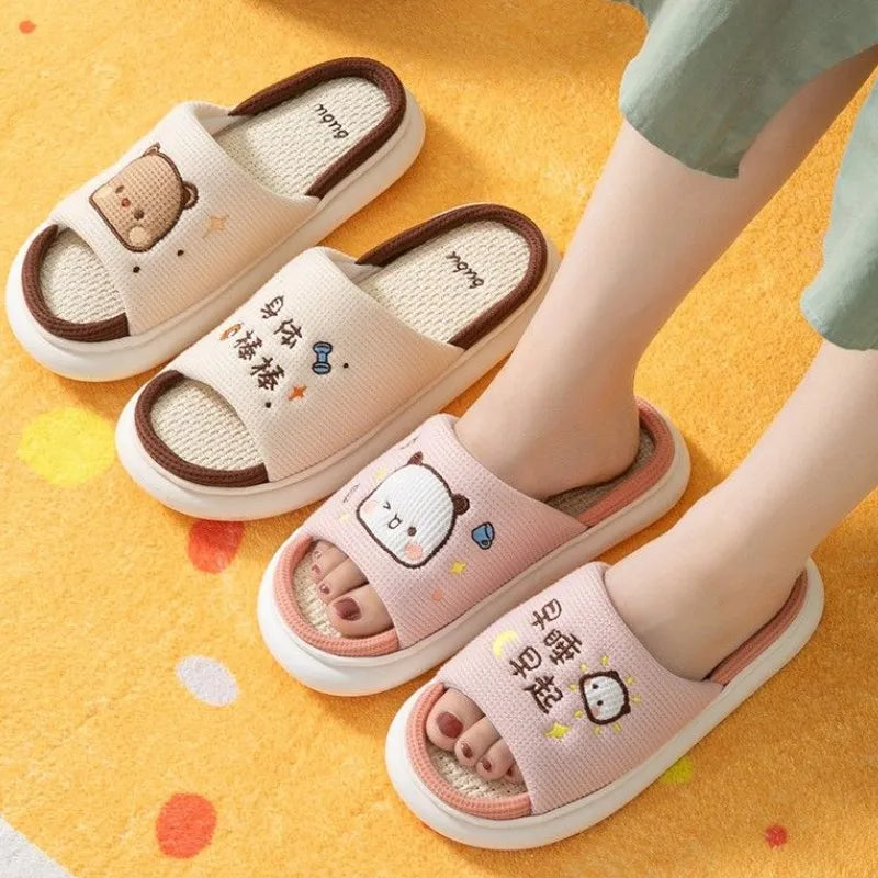 Cute Dudu and Bubu / Peach and Goma Slippers.