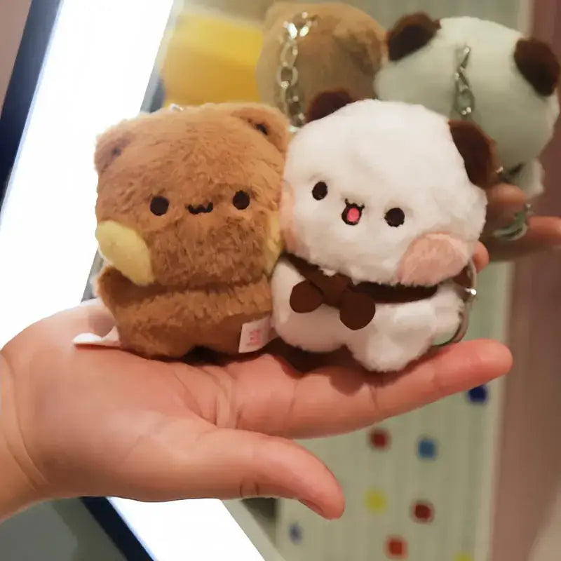 Bubu and Dudu keychain plush, cute bear and panda figures, perfect for accessories and gifts.