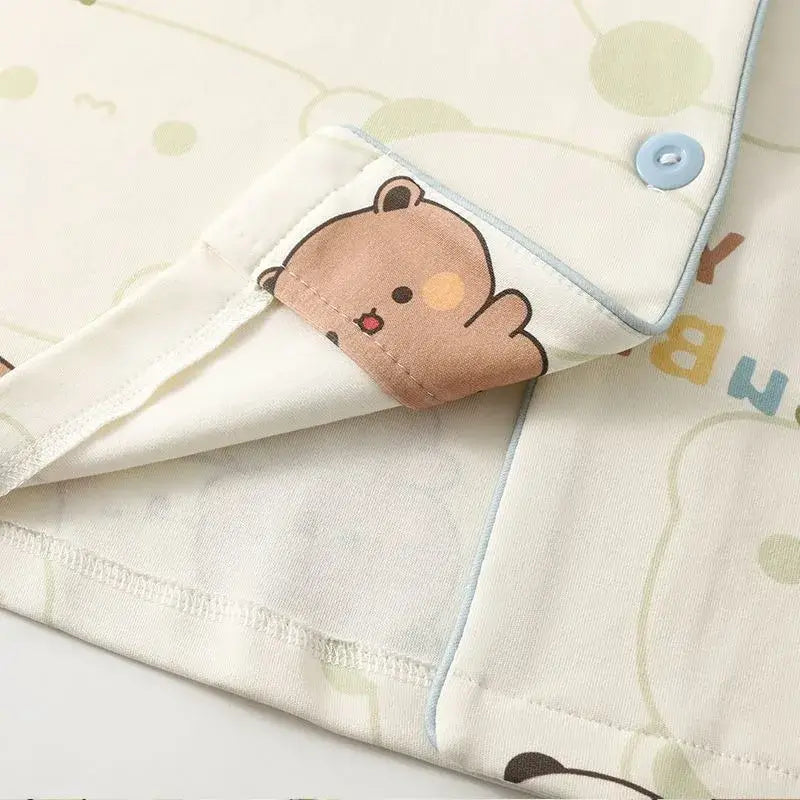 Close-up of Bubu and Dudu Pyjamas highlighting adorable bear print and soft fabric for cozy sleepwear.