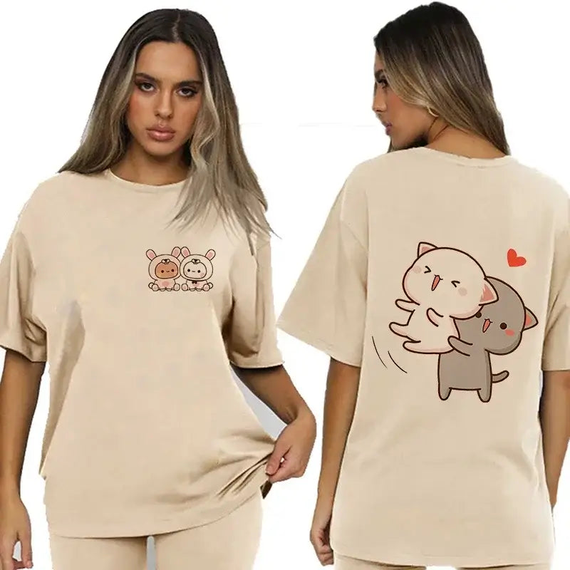 Bubu and Dudu shirt featuring adorable illustrations on a beige t-shirt, perfect for fans of the charming duo.
