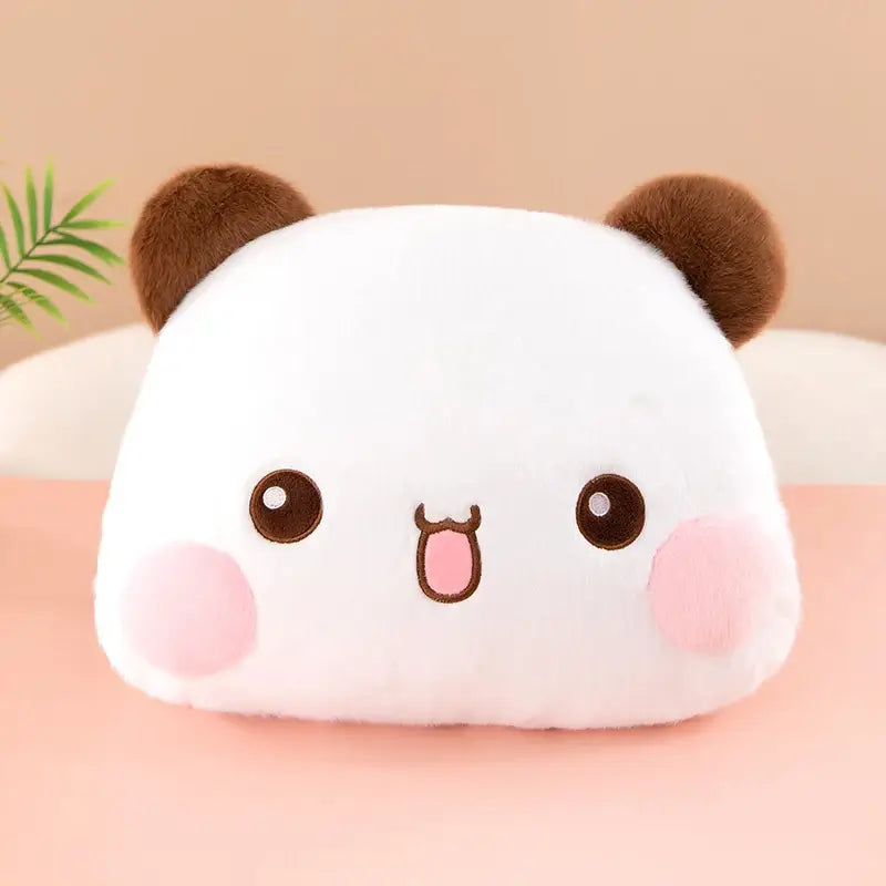 Cute Dudu the Panda plush pillow with big eyes and fluffy ears, perfect for snuggling and home decor.