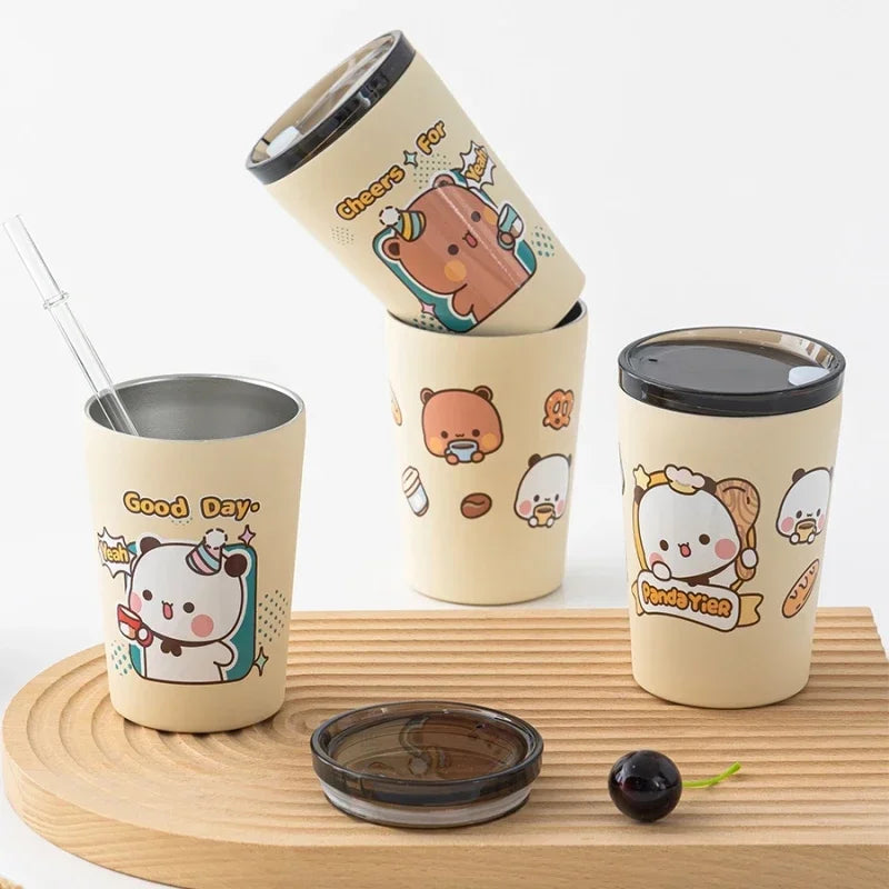 320/360ml Cute Stainless teel Dudu & Bubu, Peach & Goma Bottles/Cups.