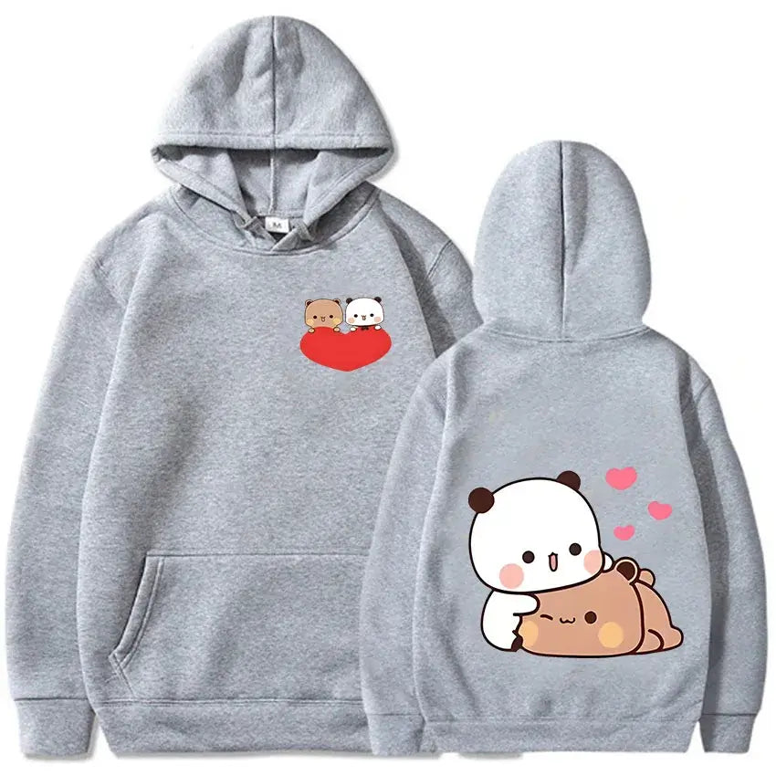 Bubu and Dudu hoodie featuring cute cartoon characters on a grey background, perfect for cozy wear.