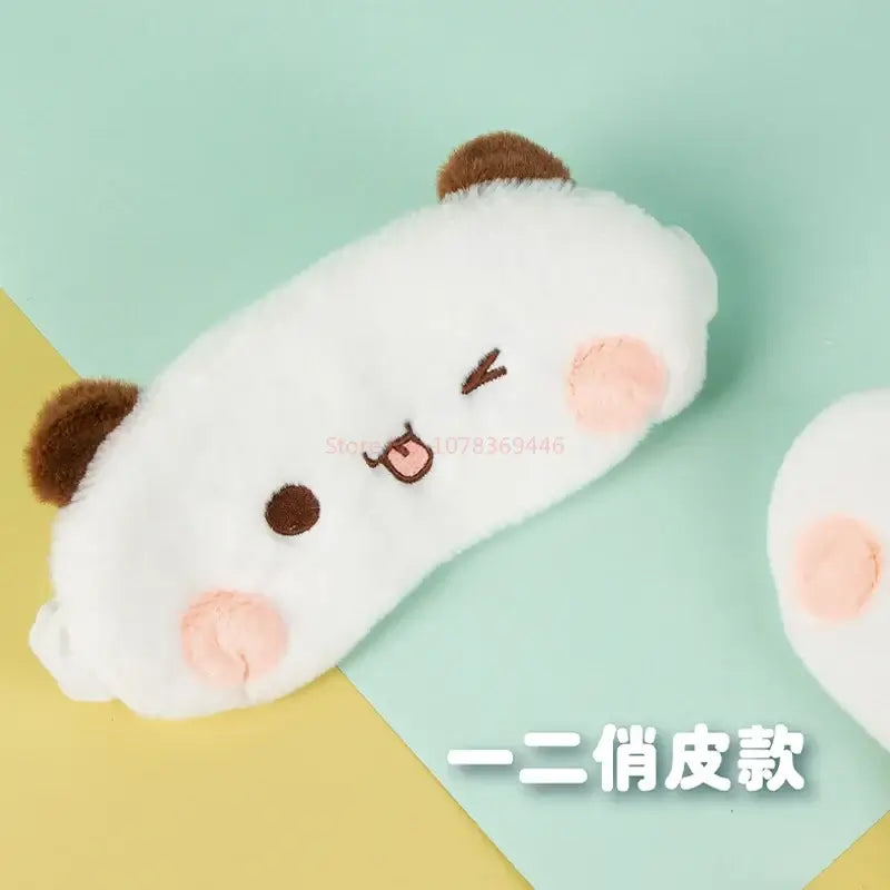 Plush Bubu and Dudu eye covers featuring cute bear design, perfect for comfortable sleep and blocking light.