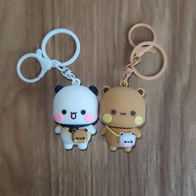 Bubu and Dudu couple keychain featuring a bear and panda, perfect for showcasing love and connection.