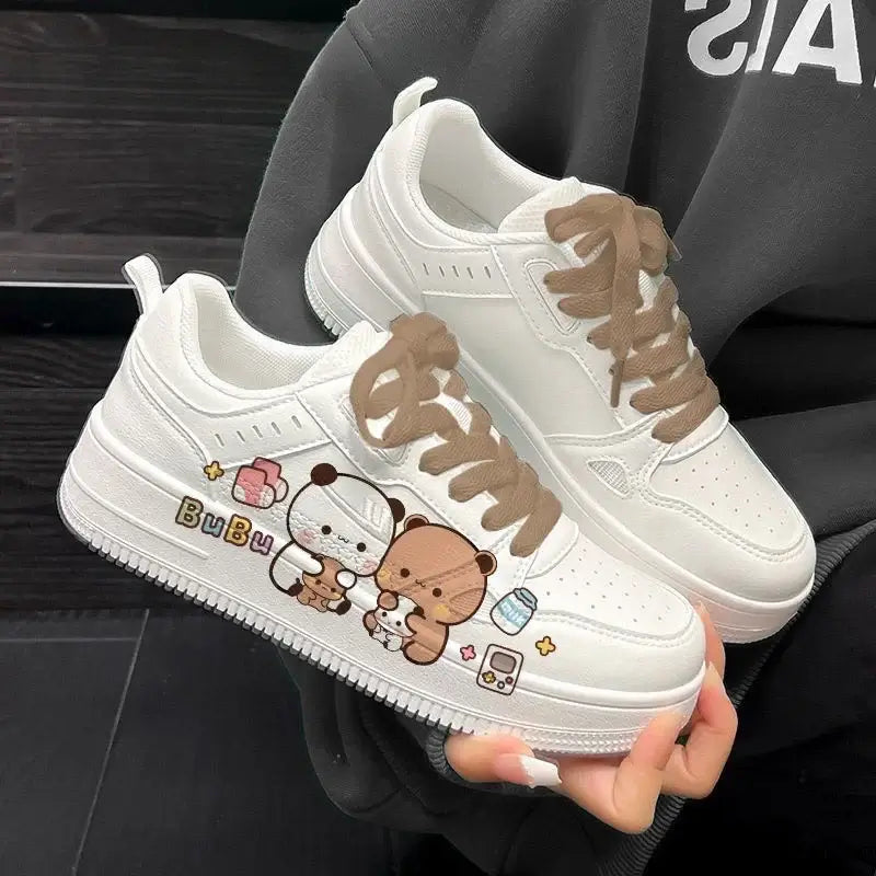 White Bubu and Dudu sneakers with cute cartoon characters, perfect for everyday wear and stylish comfort.