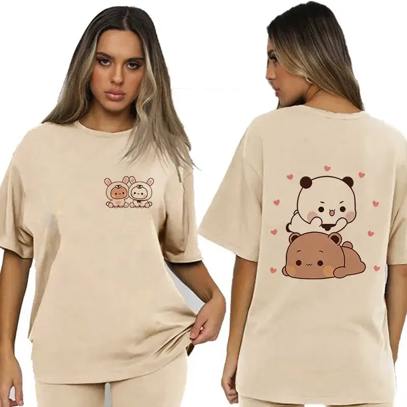 Bubu and Dudu T-shirt featuring adorable illustrations of Bubu the Bear and Dudu the Panda, perfect for fans.