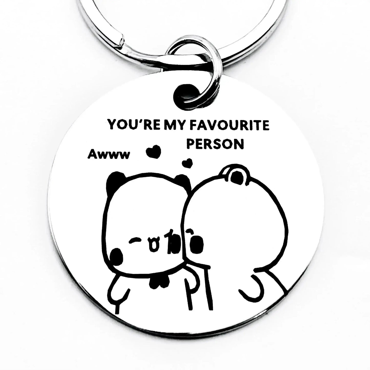 Bubu Dudu keychain featuring cute cartoon characters with the text 'You're My Favourite Person' and hearts.