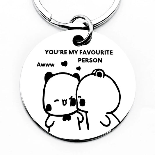 Bubu Dudu keychain featuring cute cartoon characters with the text 'You're My Favourite Person' and hearts.