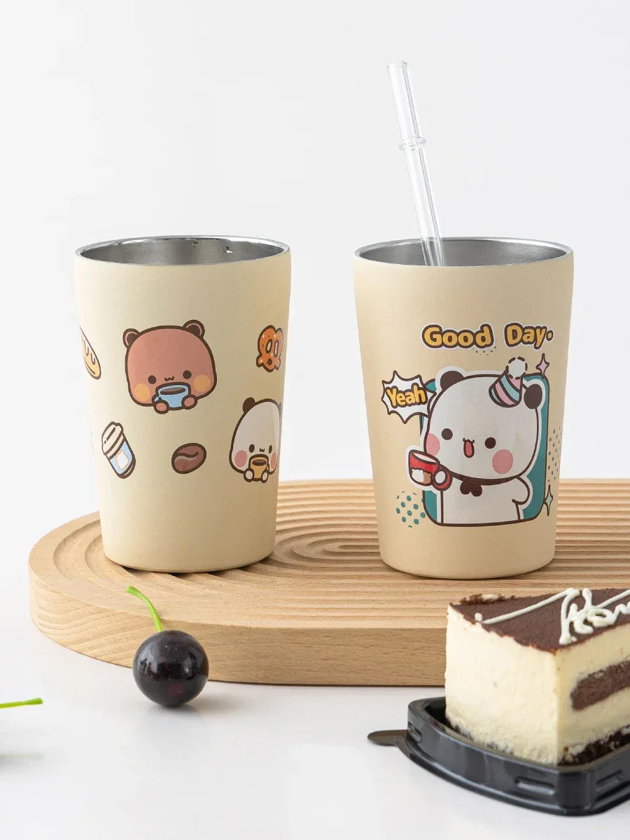 320/360ml Cute Stainless teel Dudu & Bubu, Peach & Goma Bottles/Cups.