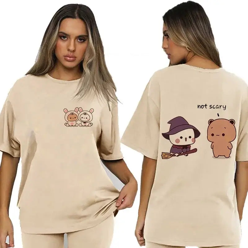 Bubu and Dudu t-shirt featuring cute illustrations of Bubu the Bear and Dudu the Panda, stylish and comfy.