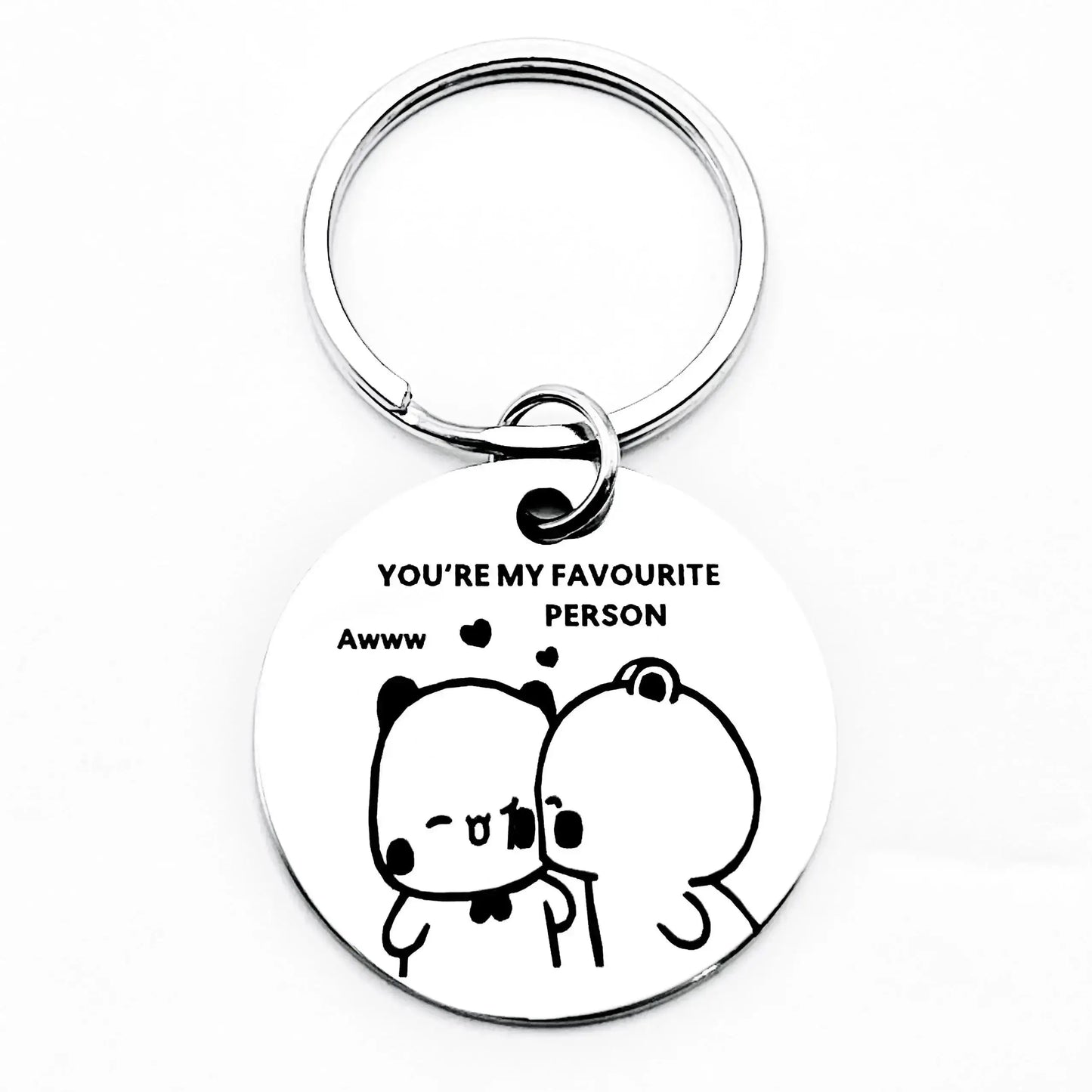Bubu Dudu keychain featuring cute cartoon characters with the text 'You're My Favourite Person' in black on a white background.