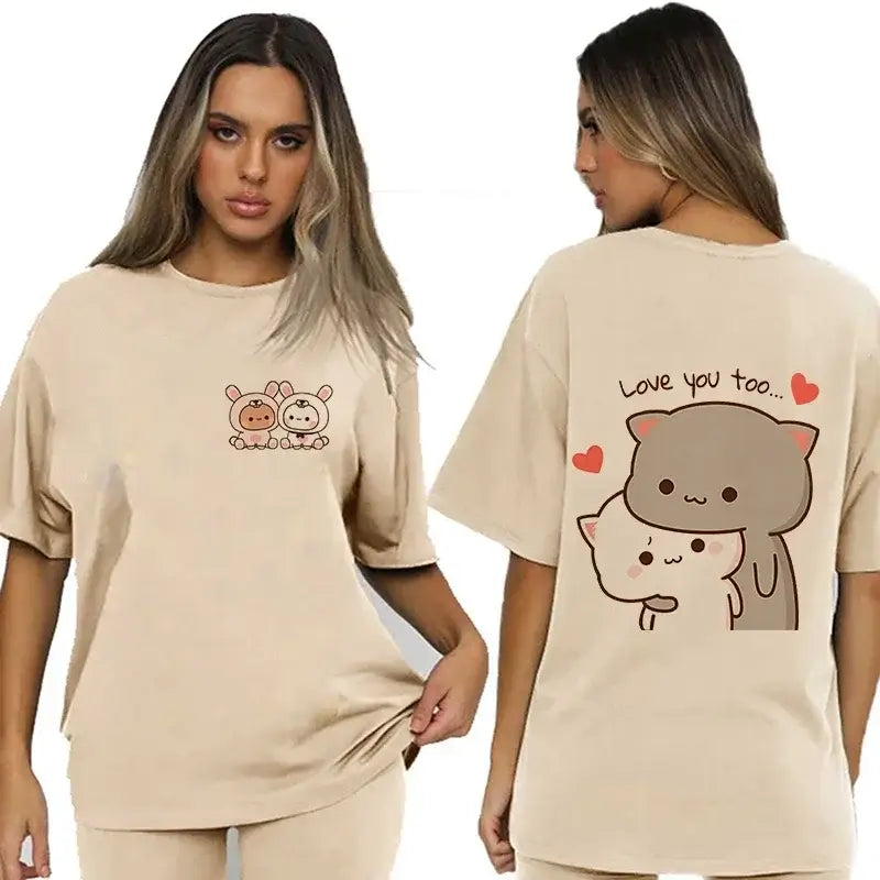 Bubu and Dudu shirt featuring cute illustrations on a beige t-shirt for fans of the characters.