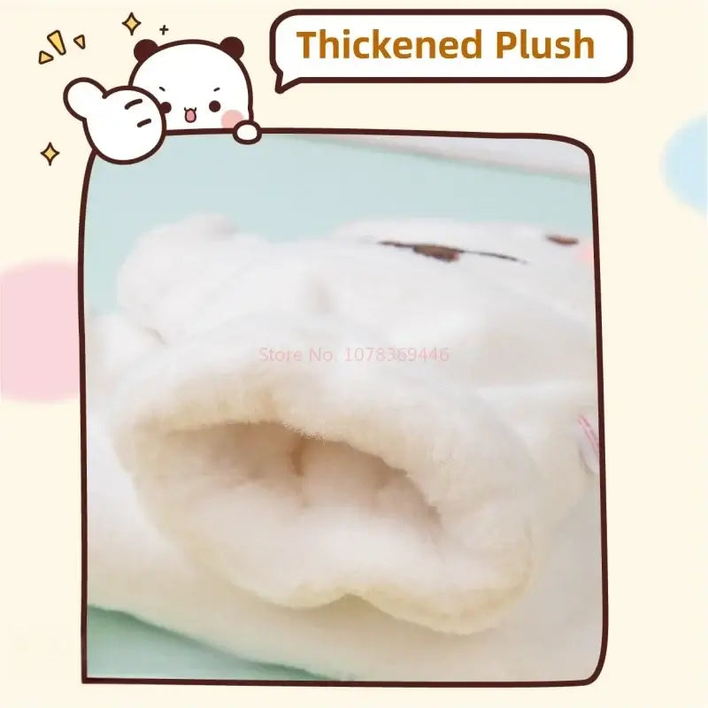 Thickened plush lining of Bubu and Dudu winter gloves, ensuring warmth and comfort for cold weather.