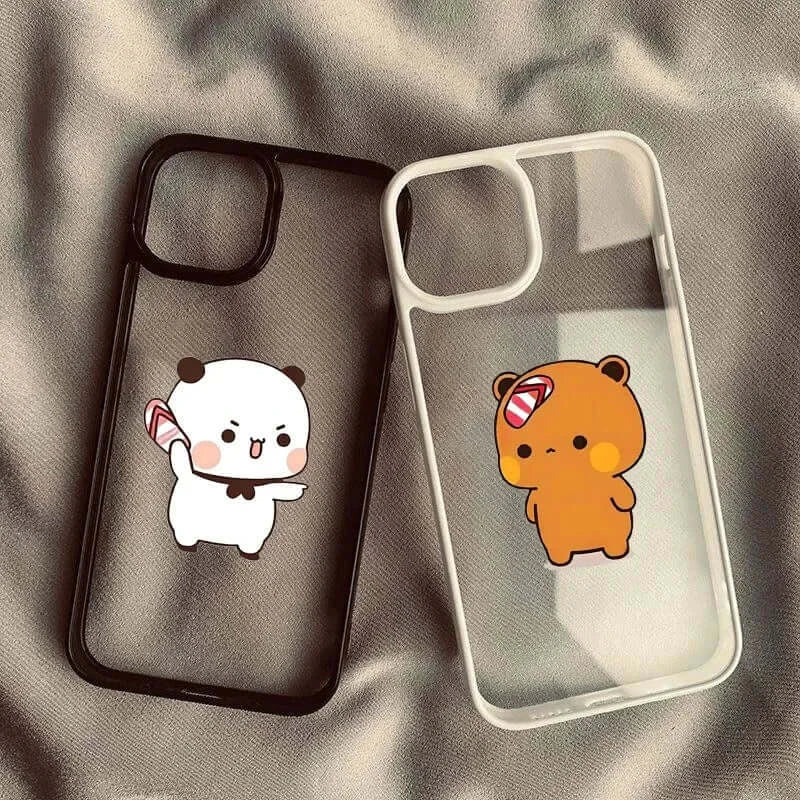 Cute Dudu the Panda and Bubu the Bear iPhone cases, designed for style and durability.