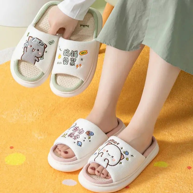Cute Dudu and Bubu / Peach and Goma Slippers - DuduBubuShop.com